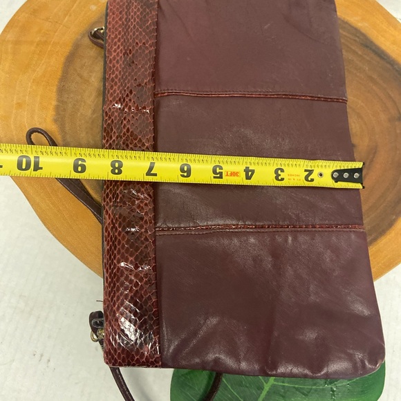 Vintage Unbranded Leather & Snakeskin Burgundy Clutch & Shoulder Bag - Picture 12 of 13